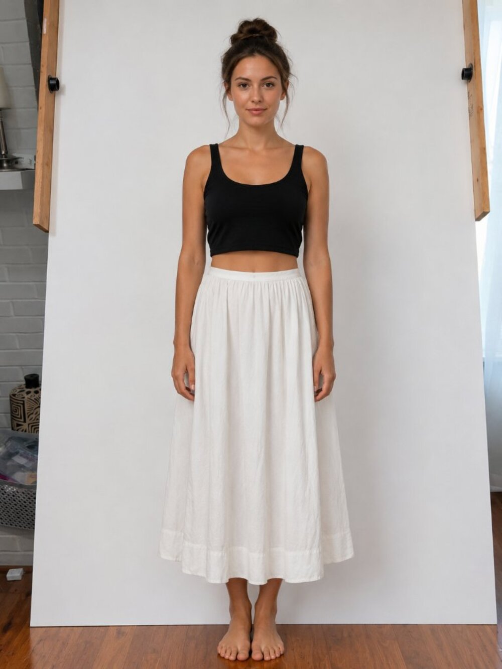 Naked Wardrobe White Maxi Skirt L Full A-Line Elastic Waist Minimalist NWT